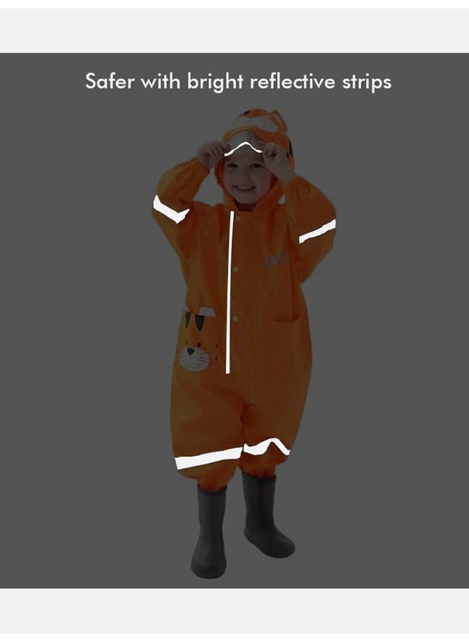 Bright Orange Roaring Tiger Theme All Over Jumpsuit / Playsuit Raincoat for Kids