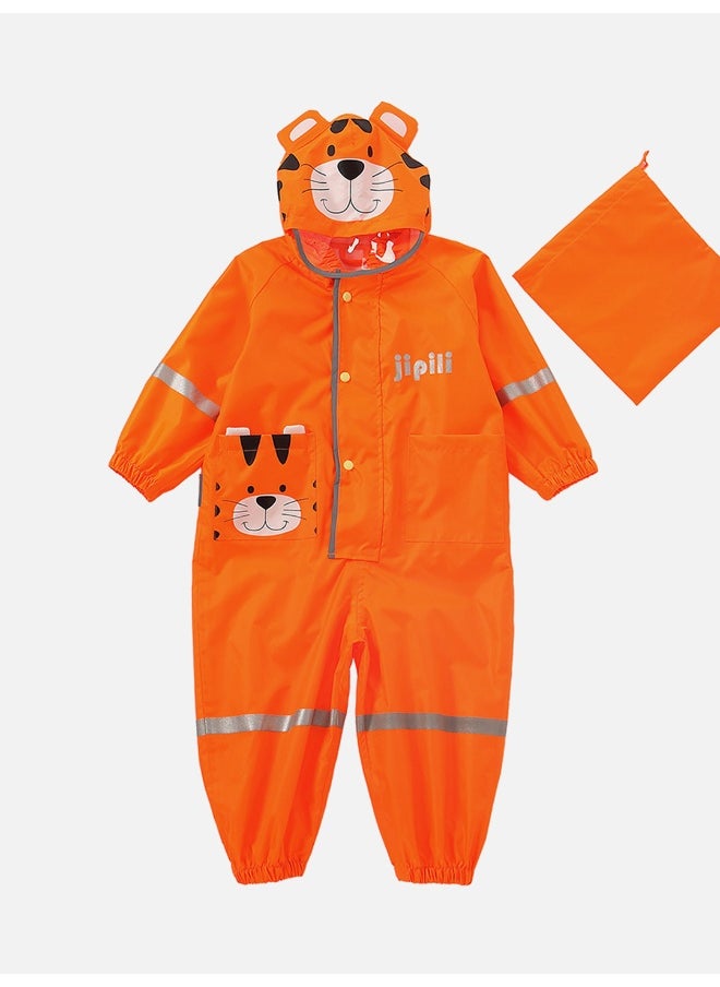 Bright Orange Roaring Tiger Theme All Over Jumpsuit / Playsuit Raincoat for Kids