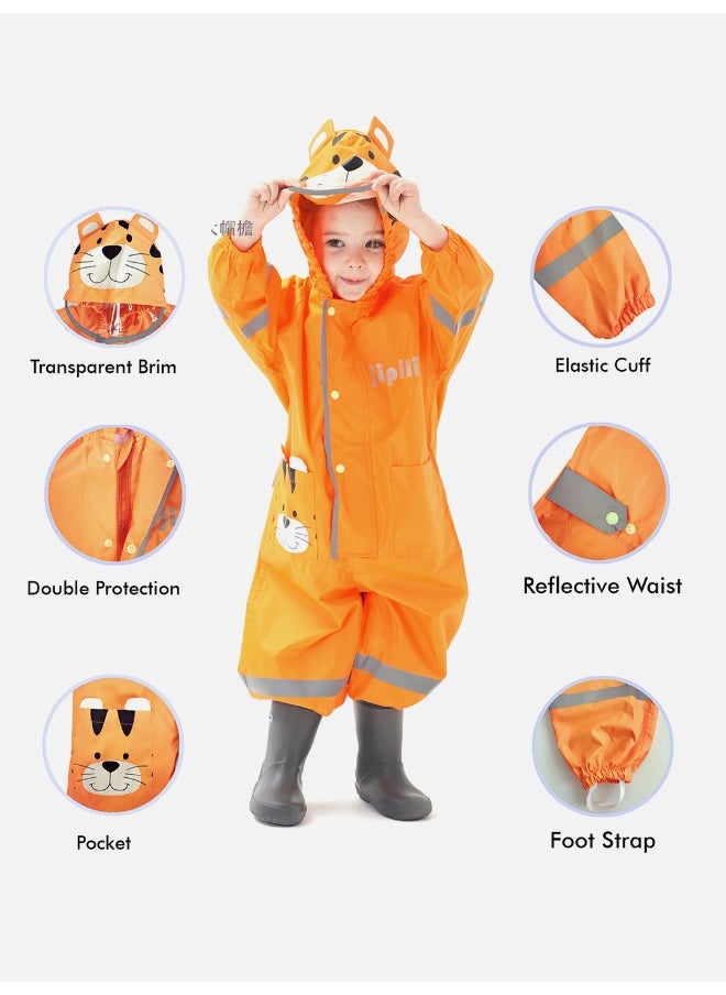 Bright Orange Roaring Tiger Theme All Over Jumpsuit / Playsuit Raincoat for Kids