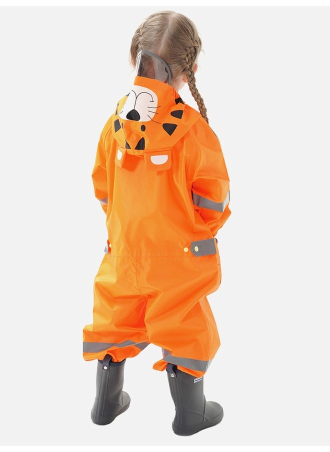 Bright Orange Roaring Tiger Theme All Over Jumpsuit / Playsuit Raincoat for Kids