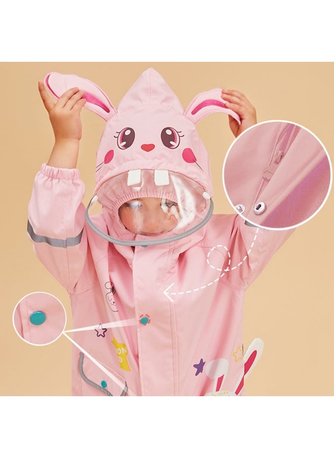 Baby Pink Rabbit Theme All Over Jumpsuit / Playsuit Raincoat for Kids