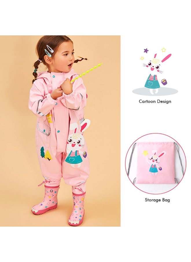Baby Pink Rabbit Theme All Over Jumpsuit / Playsuit Raincoat for Kids