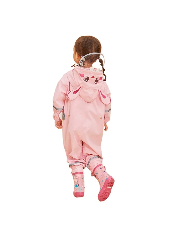 Baby Pink Rabbit Theme All Over Jumpsuit / Playsuit Raincoat for Kids