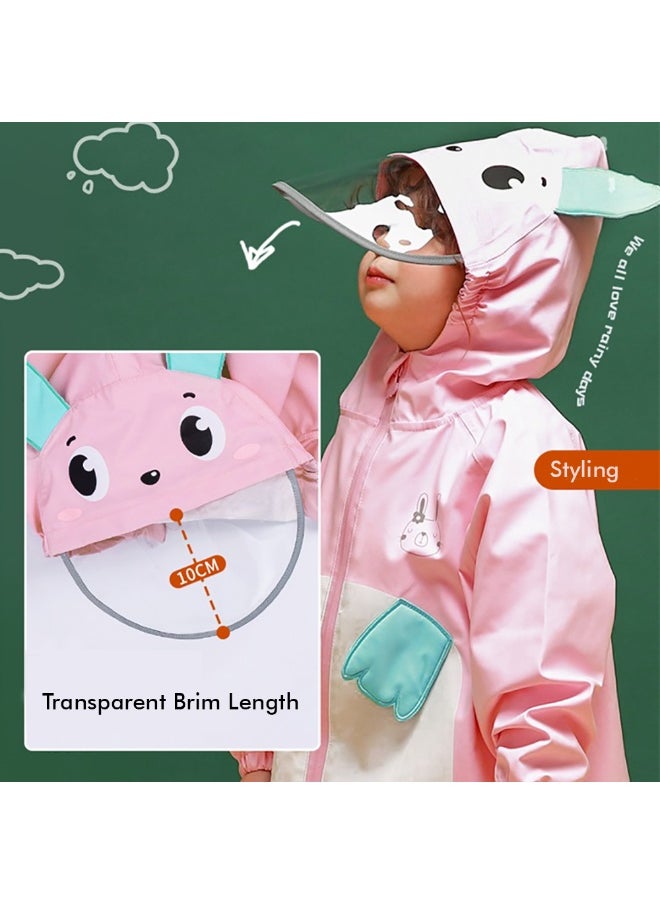 Baby Pink Rabbit Theme All Over Jumpsuit / Playsuit Raincoat for Kids