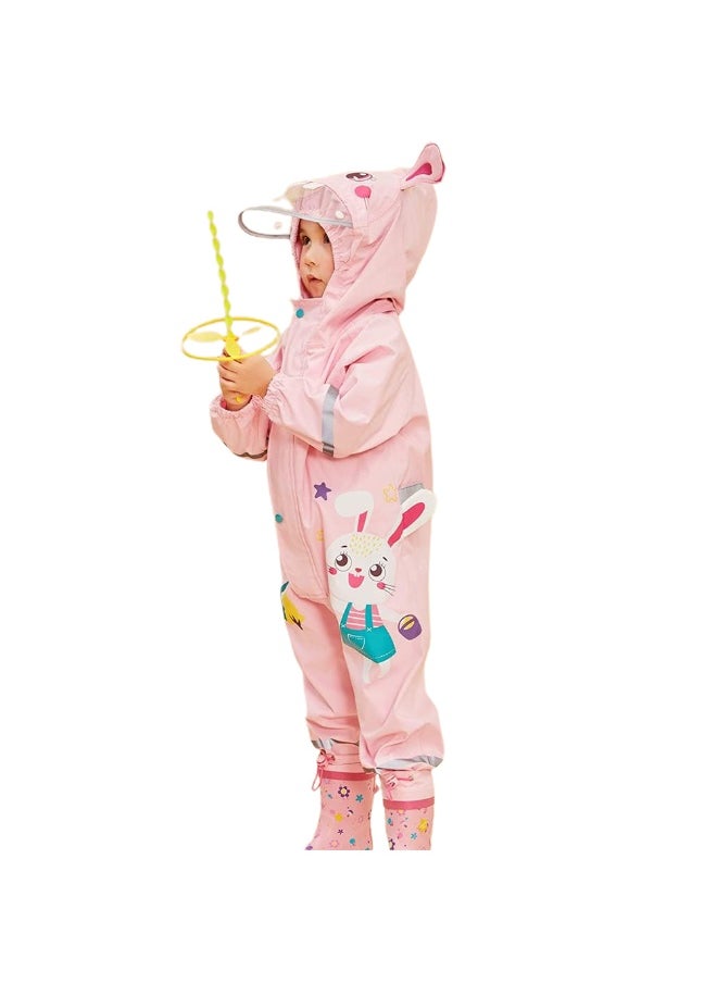 Baby Pink Rabbit Theme All Over Jumpsuit / Playsuit Raincoat for Kids