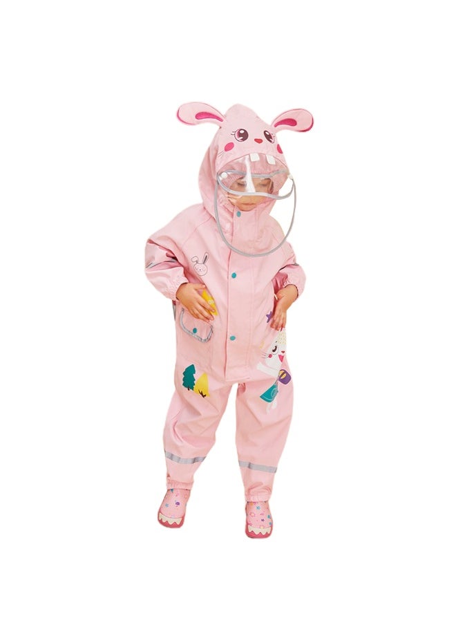 Baby Pink Rabbit Theme All Over Jumpsuit / Playsuit Raincoat for Kids