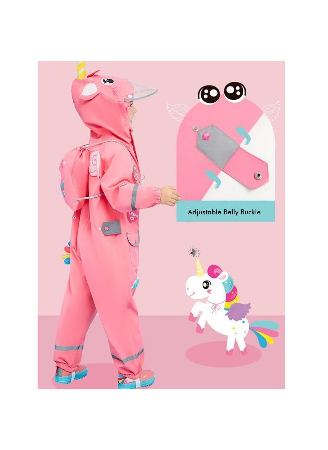 Bright Pink Magical Unicorn Theme All Over Jumpsuit / Playsuit Raincoat for Kids