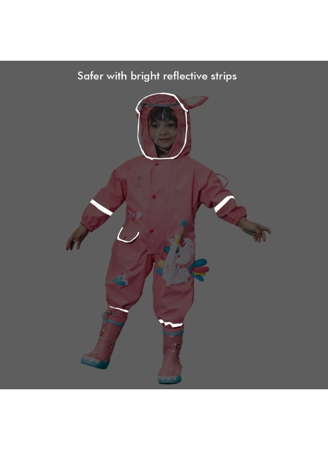 Bright Pink Magical Unicorn Theme All Over Jumpsuit / Playsuit Raincoat for Kids