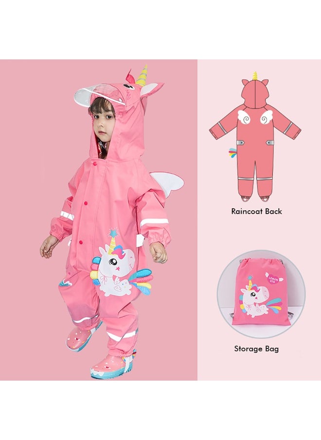 Bright Pink Magical Unicorn Theme All Over Jumpsuit / Playsuit Raincoat for Kids