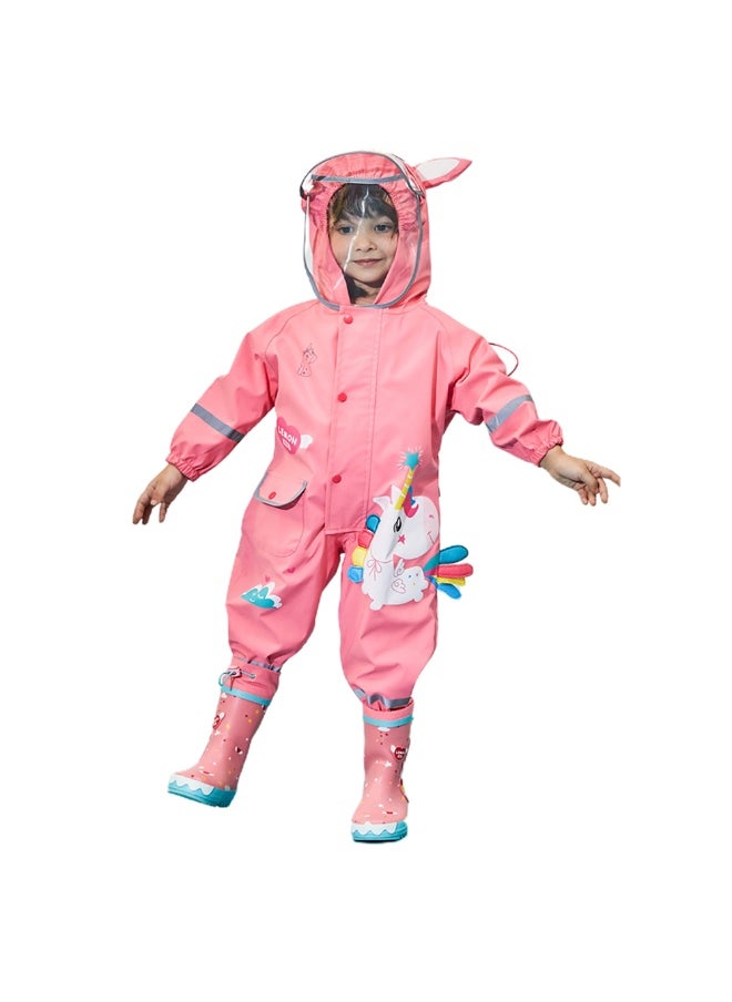 Bright Pink Magical Unicorn Theme All Over Jumpsuit / Playsuit Raincoat for Kids