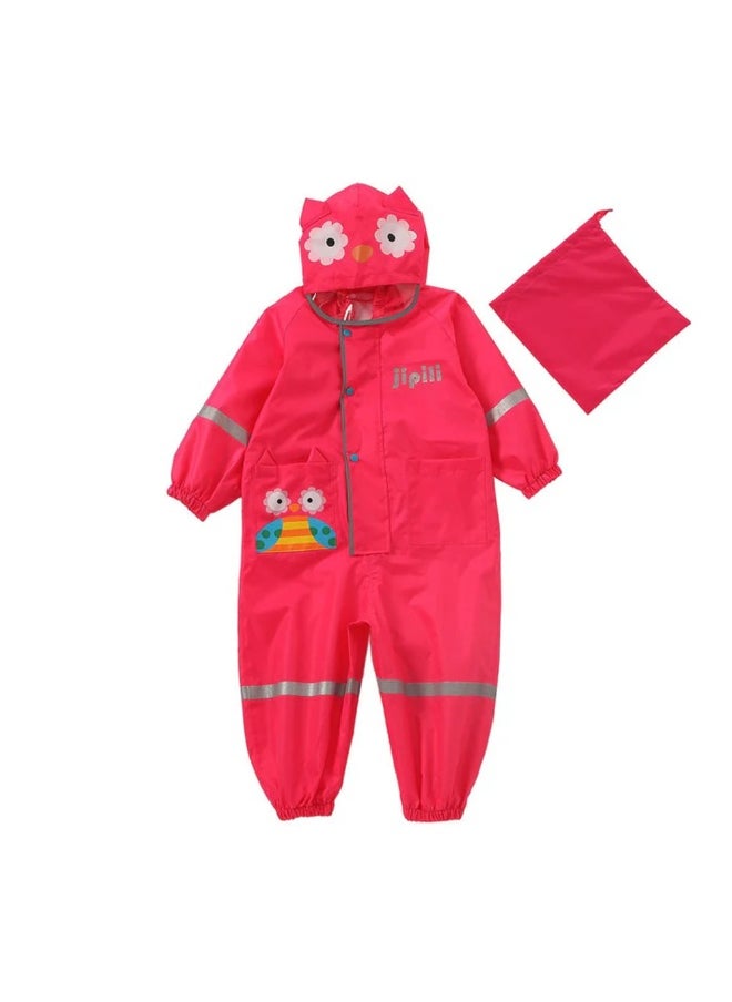 Fuchsia Pink Cute Owl Theme All Over Jumpsuit / Playsuit Raincoat for Kids