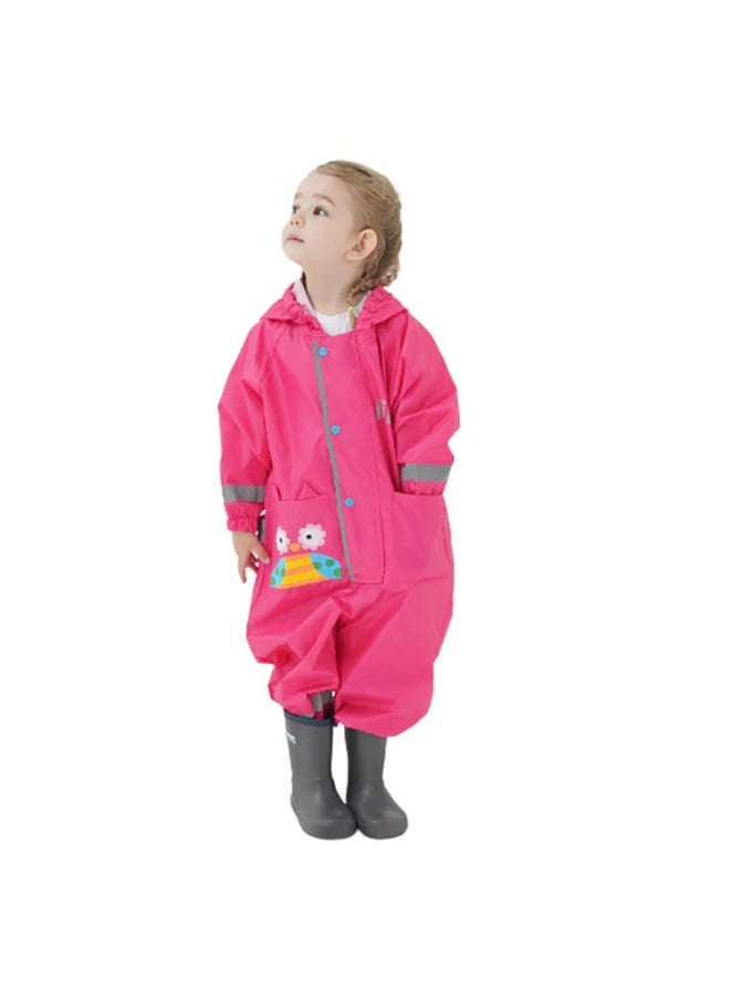 Fuchsia Pink Cute Owl Theme All Over Jumpsuit / Playsuit Raincoat for Kids