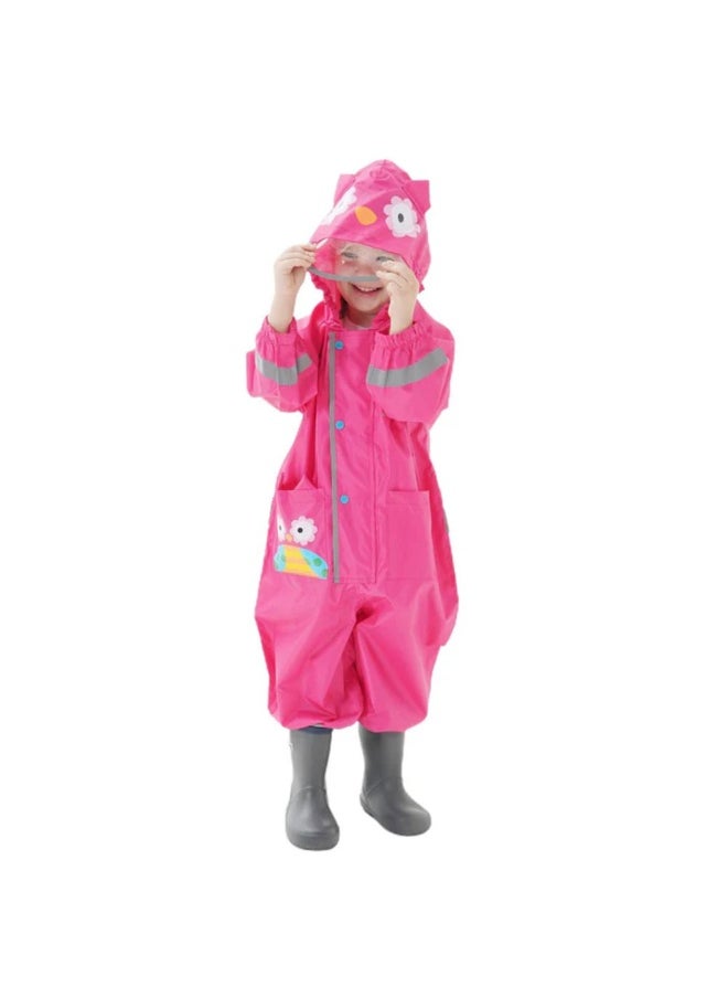 Fuchsia Pink Cute Owl Theme All Over Jumpsuit / Playsuit Raincoat for Kids