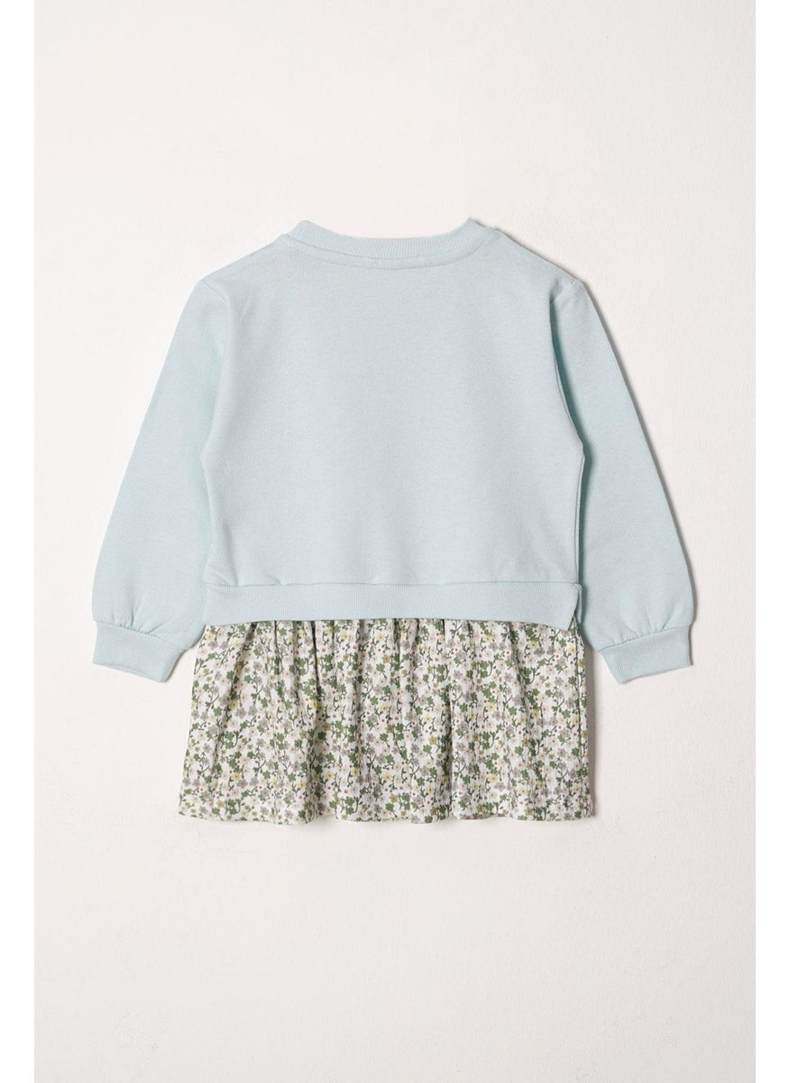 Crew Neck Long Sleeve Rabbit Printed Skirted Girl Mint Color Sweat Suit