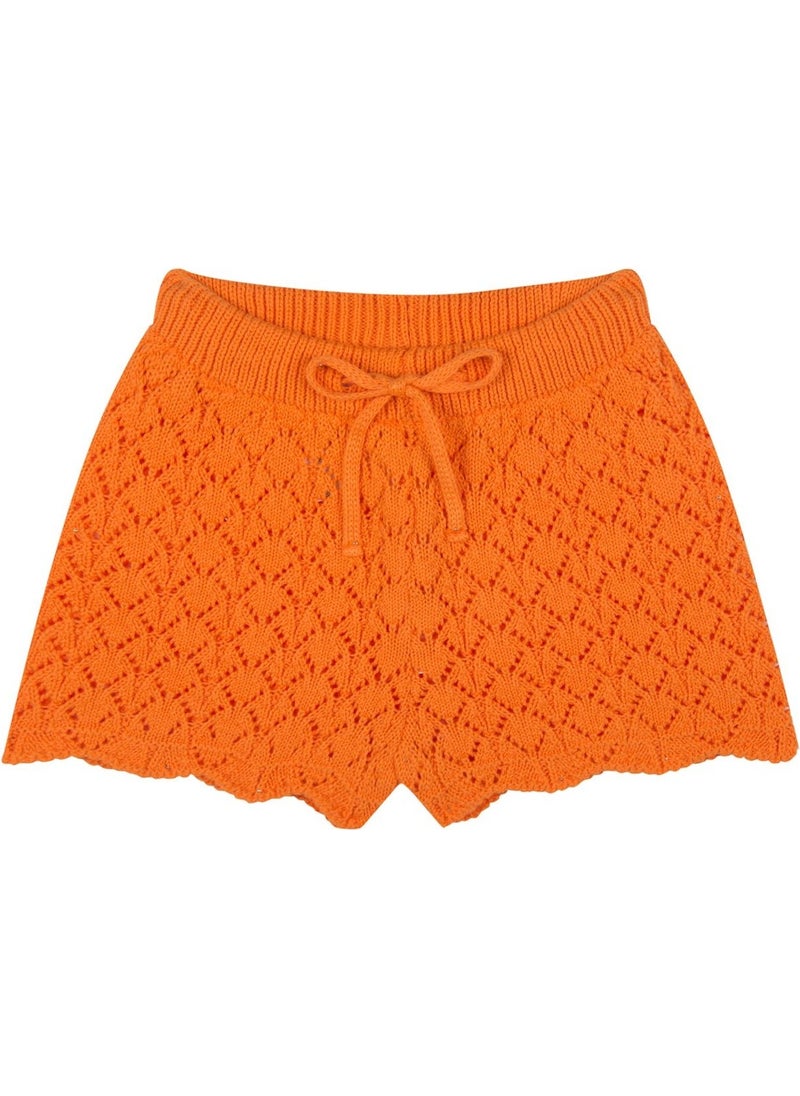 Orange Jacquard Knitwear Shorts Set