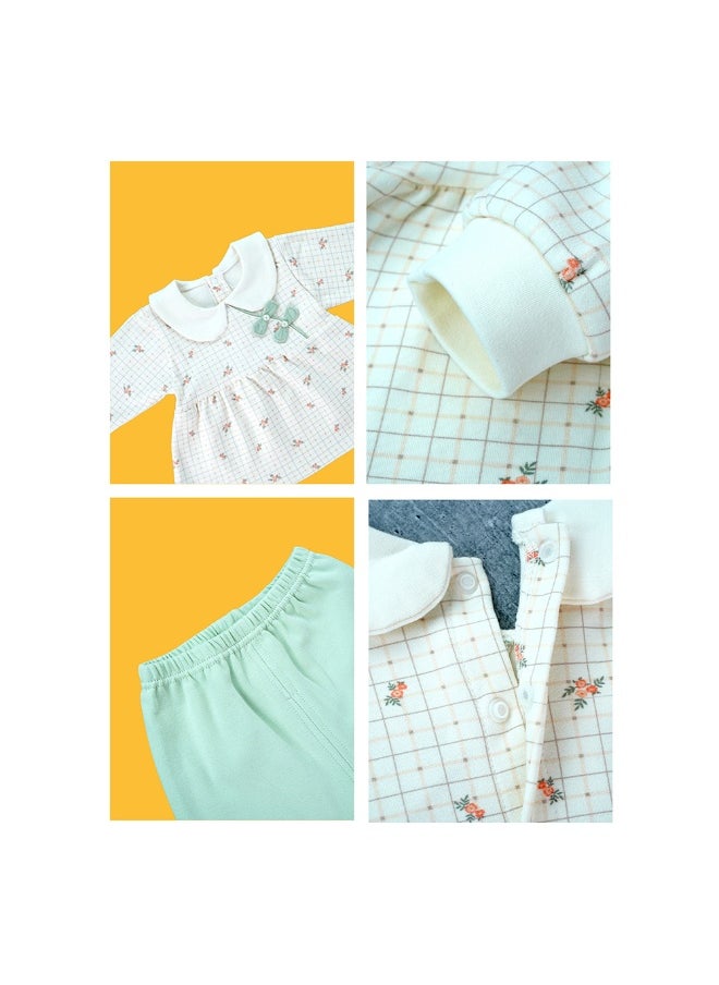2pcs Light Green Little Florals and Bows Long Frock style Top with matching full Pants