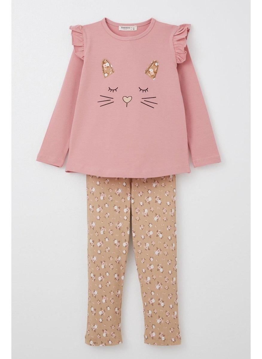 Girls Tights Set Cute Animal Printed Floral 1.5-5 Years, Dusty Rose