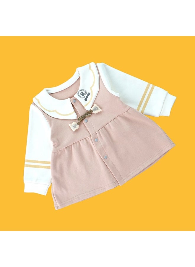 2pcs Peach Scalloped Long Frock style Top with matching full Pants