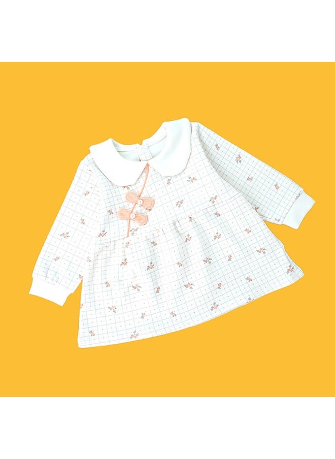 2pcs Light Peach Little Florals and Bows Long Frock style Top with matching full Pants