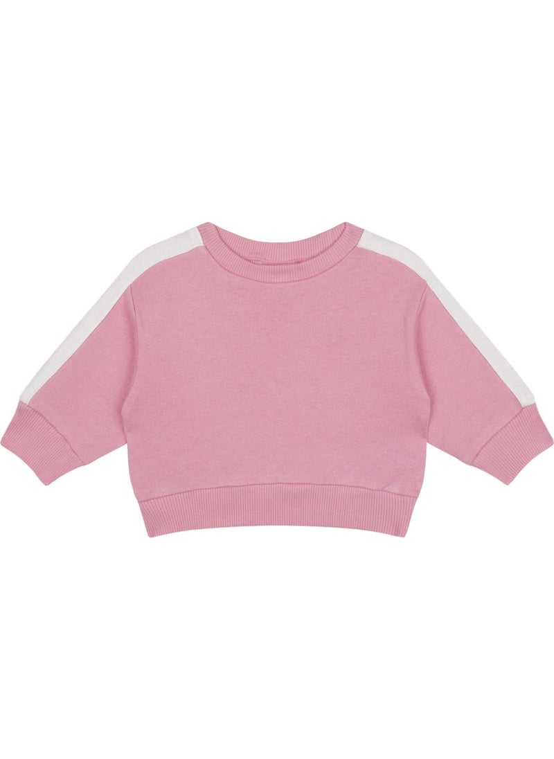 White Contrast Pink Sweatshirt and Pants Set