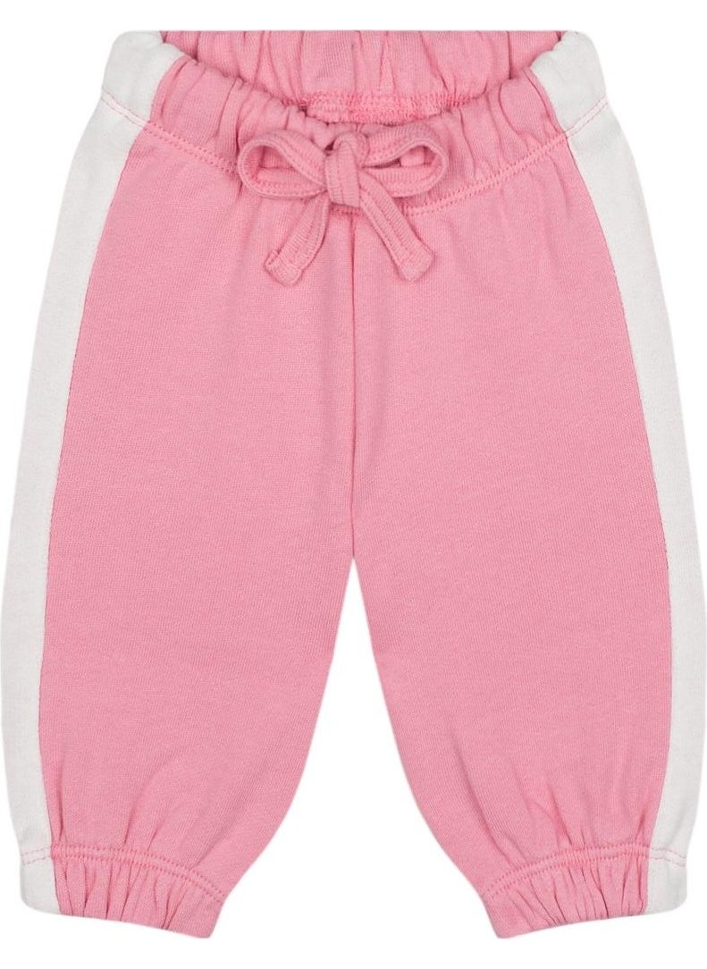 White Contrast Pink Sweatshirt and Pants Set