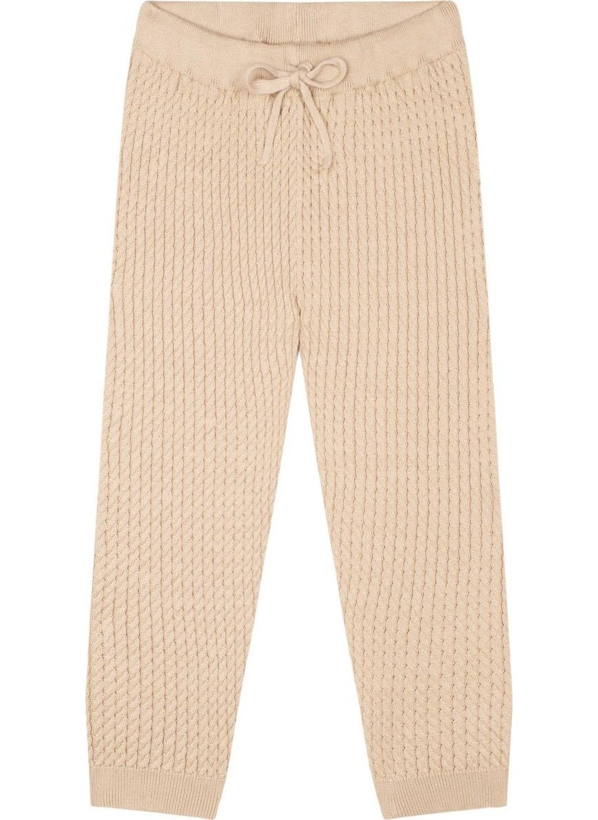 Butterfly Embroidered Beige Herringbone Sweater and Trousers S