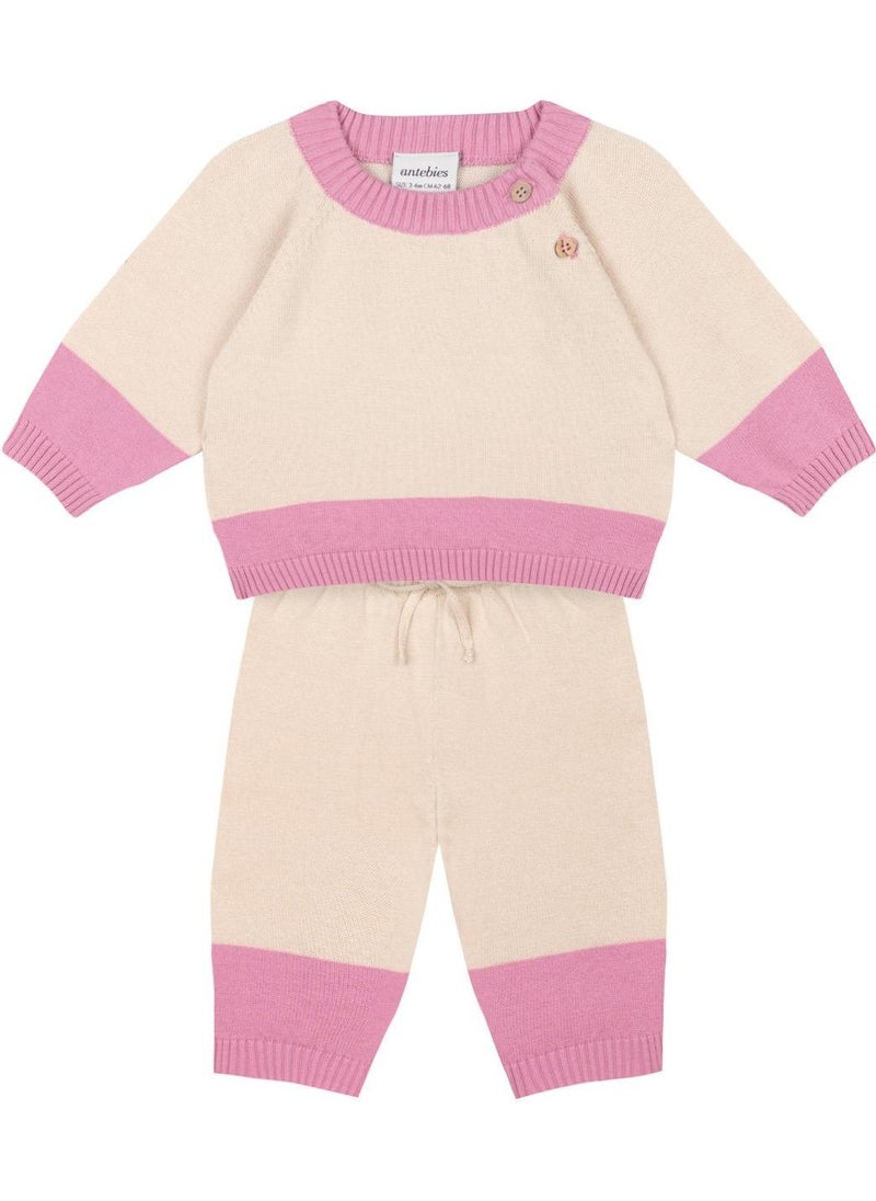Pink Contrast Cream Knitwear Set