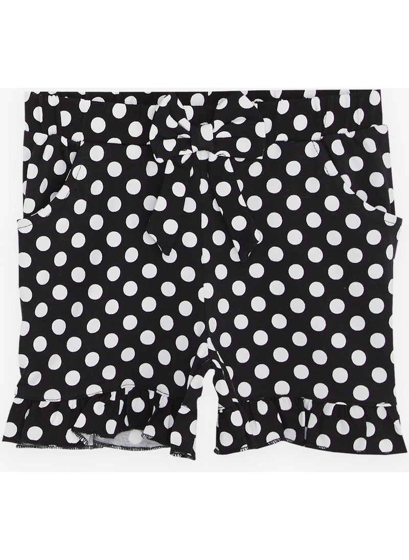 Girl's Shorts Set Polka Dots Bow Ruffles Age 4-8, Neon Pink