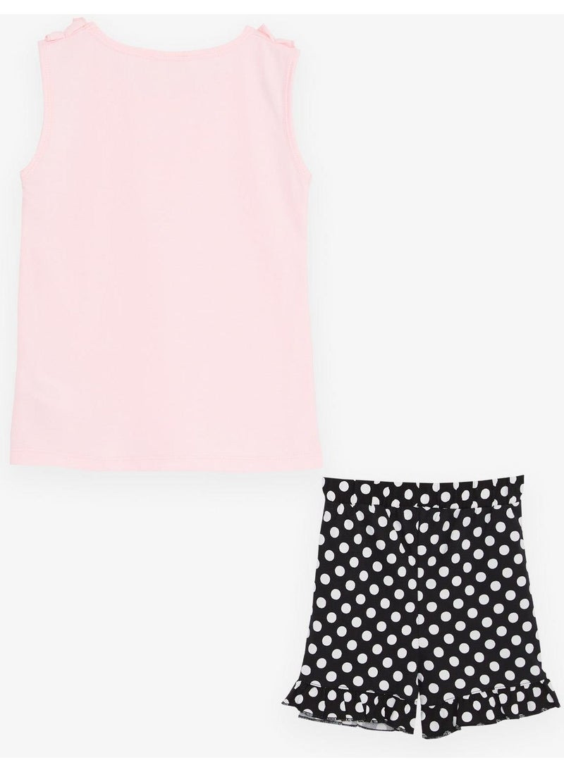 Girl's Shorts Set Polka Dots Bow Ruffles Age 4-8, Neon Pink