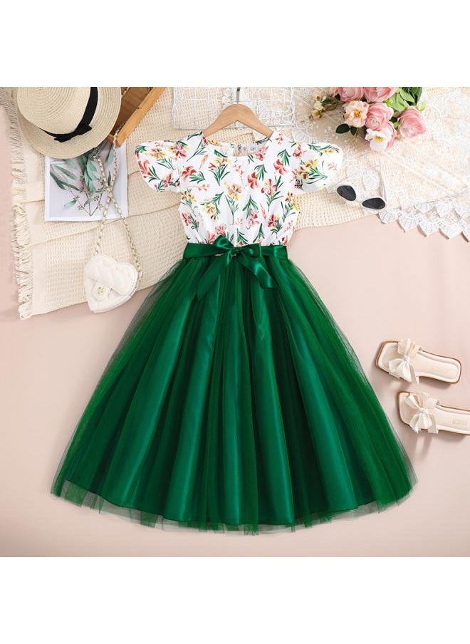 24 Spring And Summer Children's Clothing New Medium And Big Children Girls' Clothes Western Style Mesh Flying Sleeve Princess Dress For Girls Dress