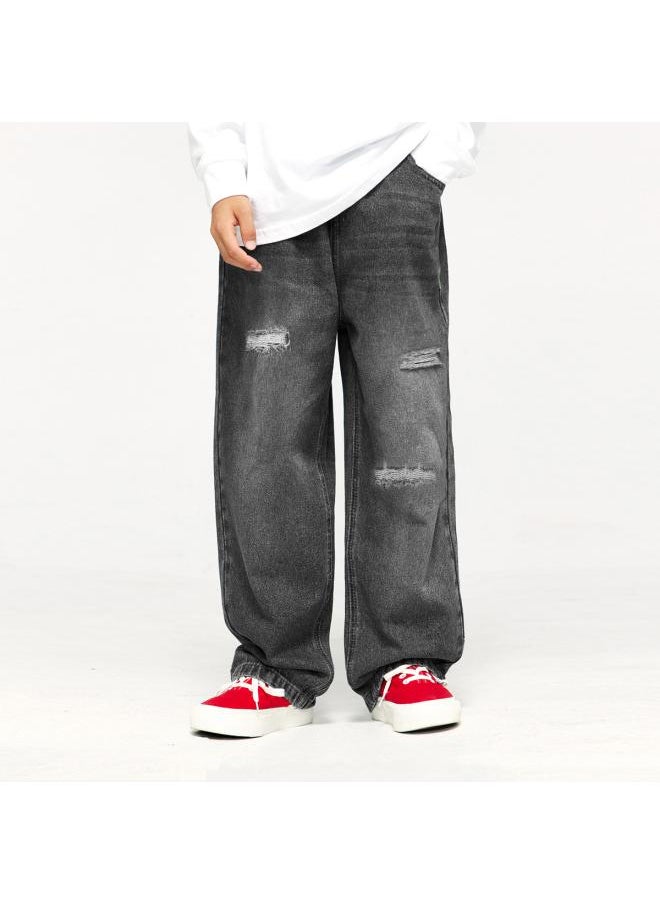 Dk Children's Clothing Spring And Autumn Clothing Girls' Ripped Jeans Trendy Cool Handsome Medium And Big Children's Loose Daddy Pants Trousers