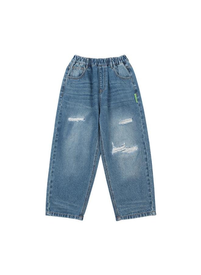 Dk Children's Clothing Spring And Autumn Clothing Girls' Ripped Jeans Trendy Cool Handsome Medium And Big Children's Loose Daddy Pants Trousers