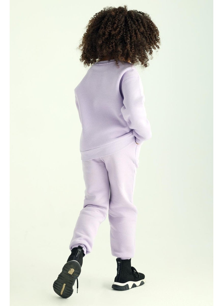 Crew Neck Long Sleeve Lilac Color Girl's Two Piece Set