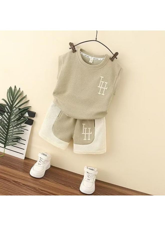 Children's Wear Boys Summer Suit New Style Middle And Large Children Handsome Casual High-end Boys High-grade Short-sleeved Fashionable Clothes