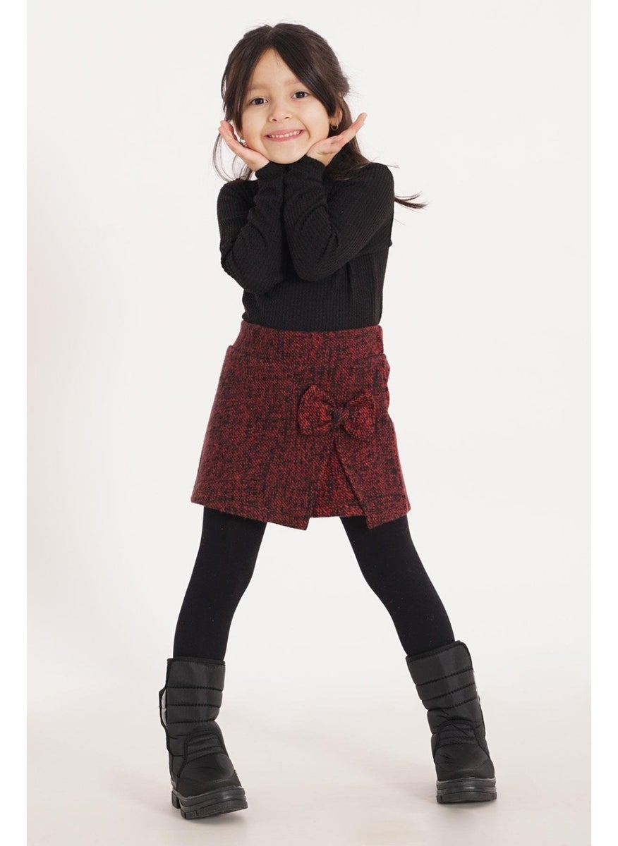 Red Color Girl Skirt Suit with Bow Detail