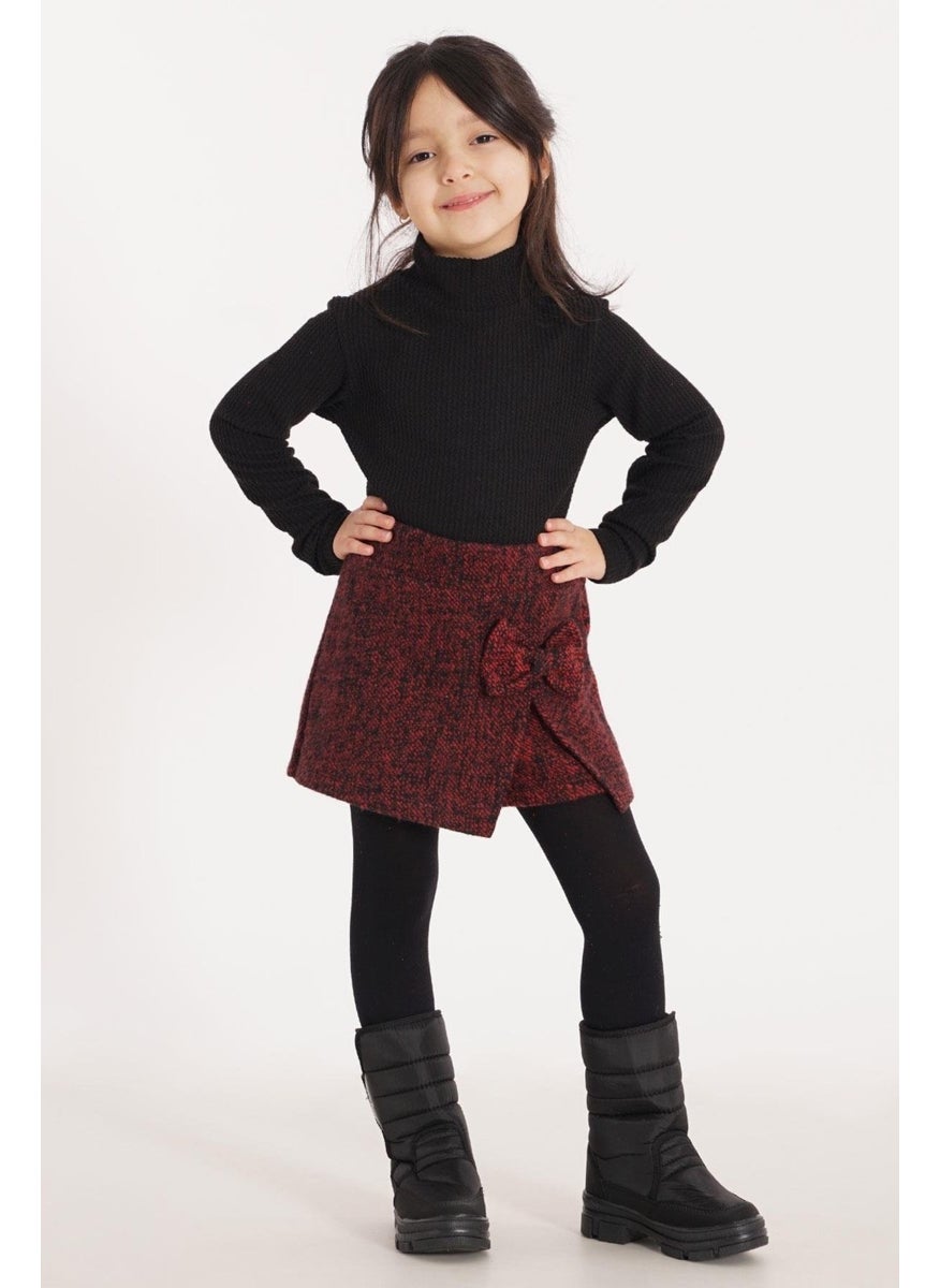 Red Color Girl Skirt Suit with Bow Detail