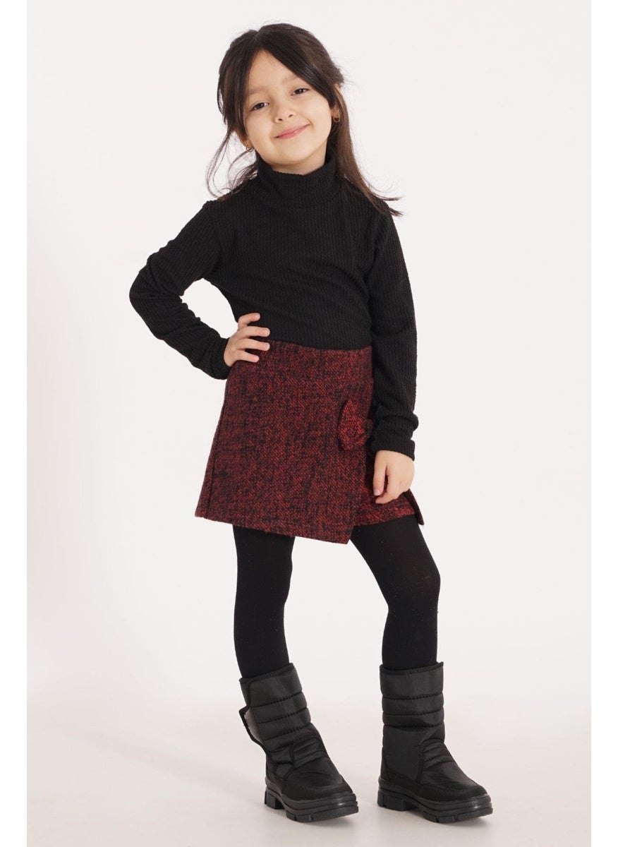 Red Color Girl Skirt Suit with Bow Detail