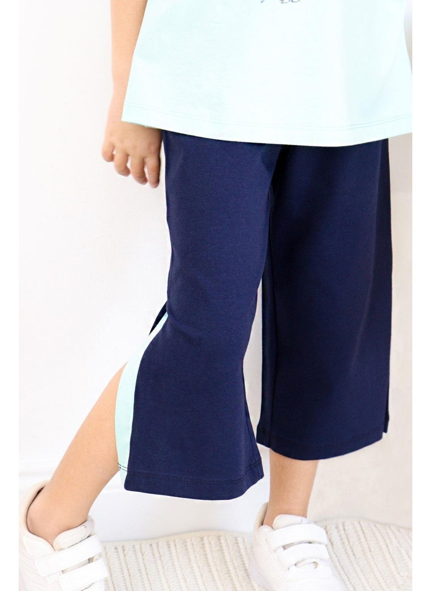 Girls Trouser Suit Floral Printed Slit 6-12 Years, Aqua Green