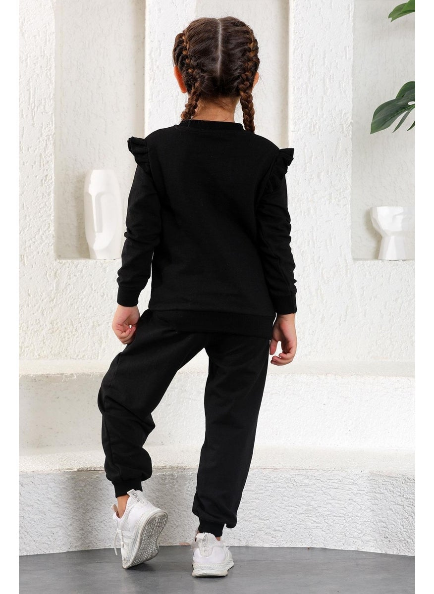 Girls' Ruffle Detailed Shoulder Two Piece Set 3-12 Years Old