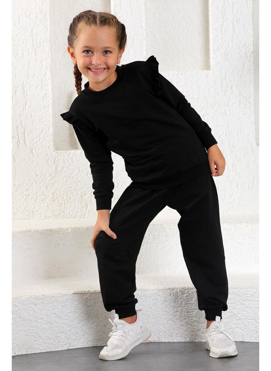 Girls' Ruffle Detailed Shoulder Two Piece Set 3-12 Years Old