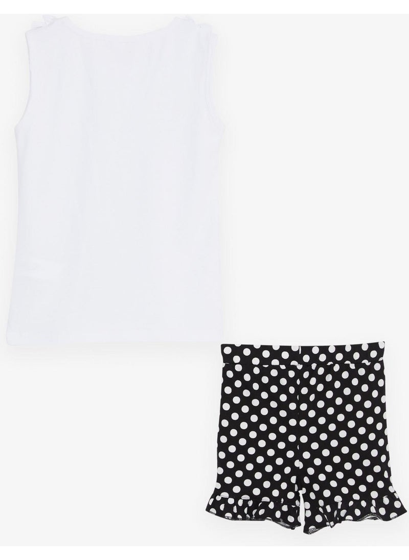 Girl's Shorts Set Polka Dots Bow Ruffles Age 4-8, White