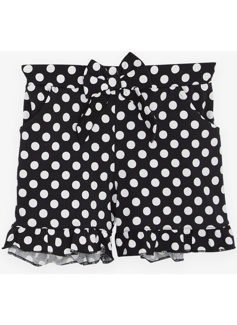 Girl's Shorts Set Polka Dots Bow Ruffles Age 4-8, White
