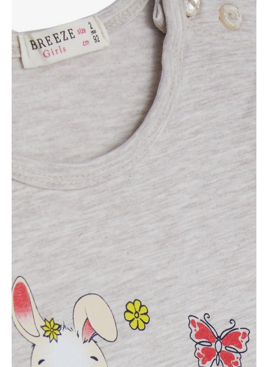 Baby Girl Tights Set Rabbit Printed 9 Months-3 Years, Beige Melange