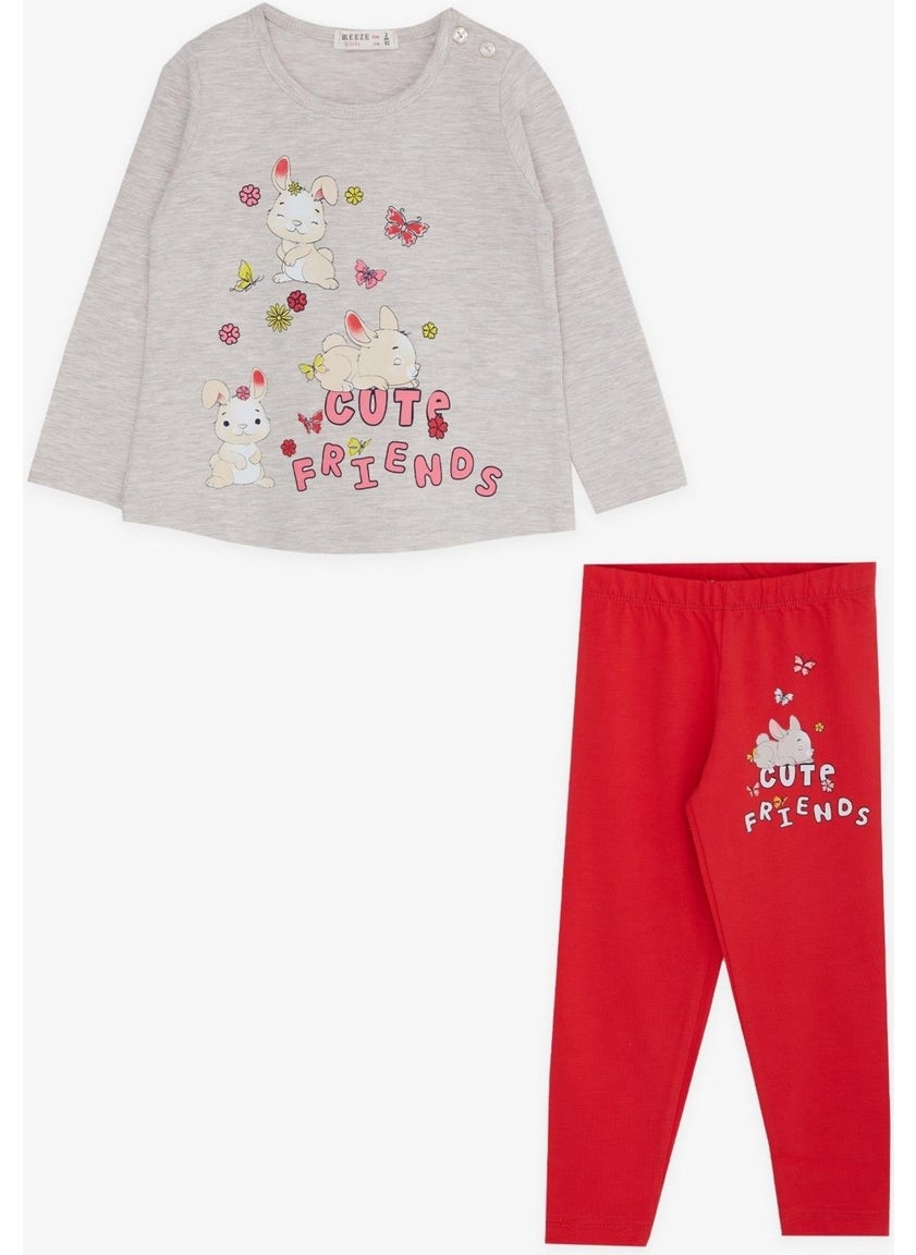 Baby Girl Tights Set Rabbit Printed 9 Months-3 Years, Beige Melange