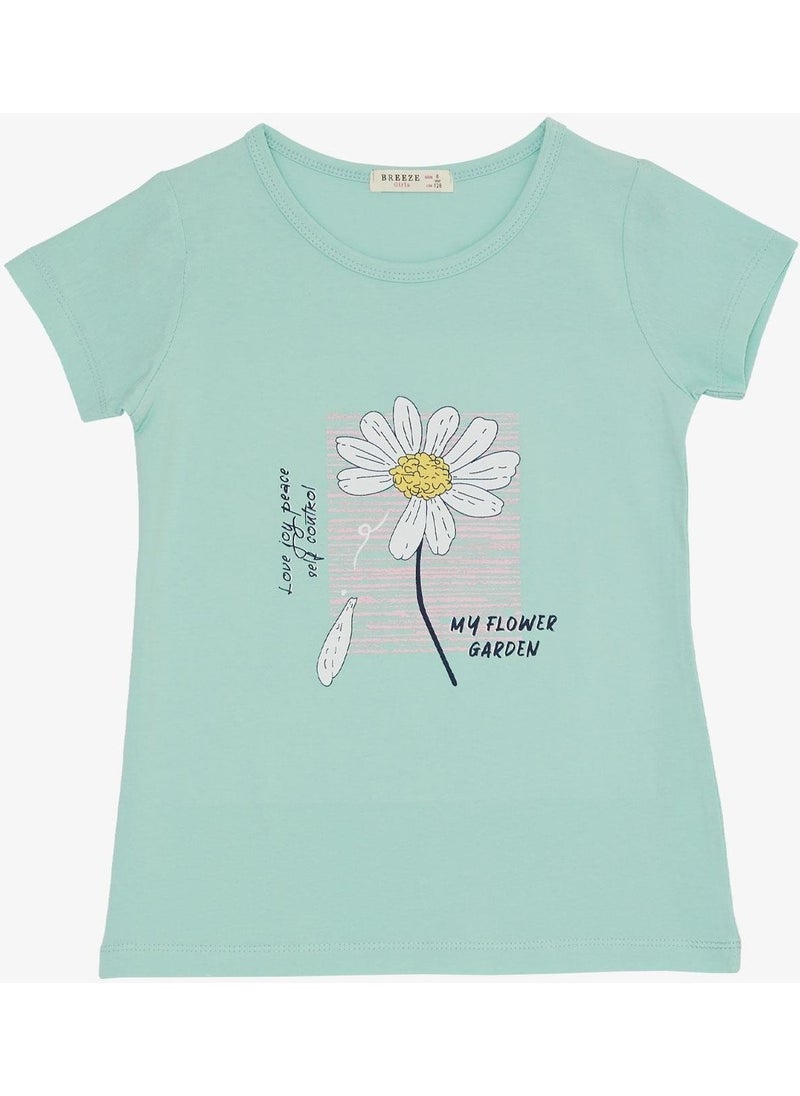Girls Tights Set Daisy Printed 4-9 Years, Aqua Green