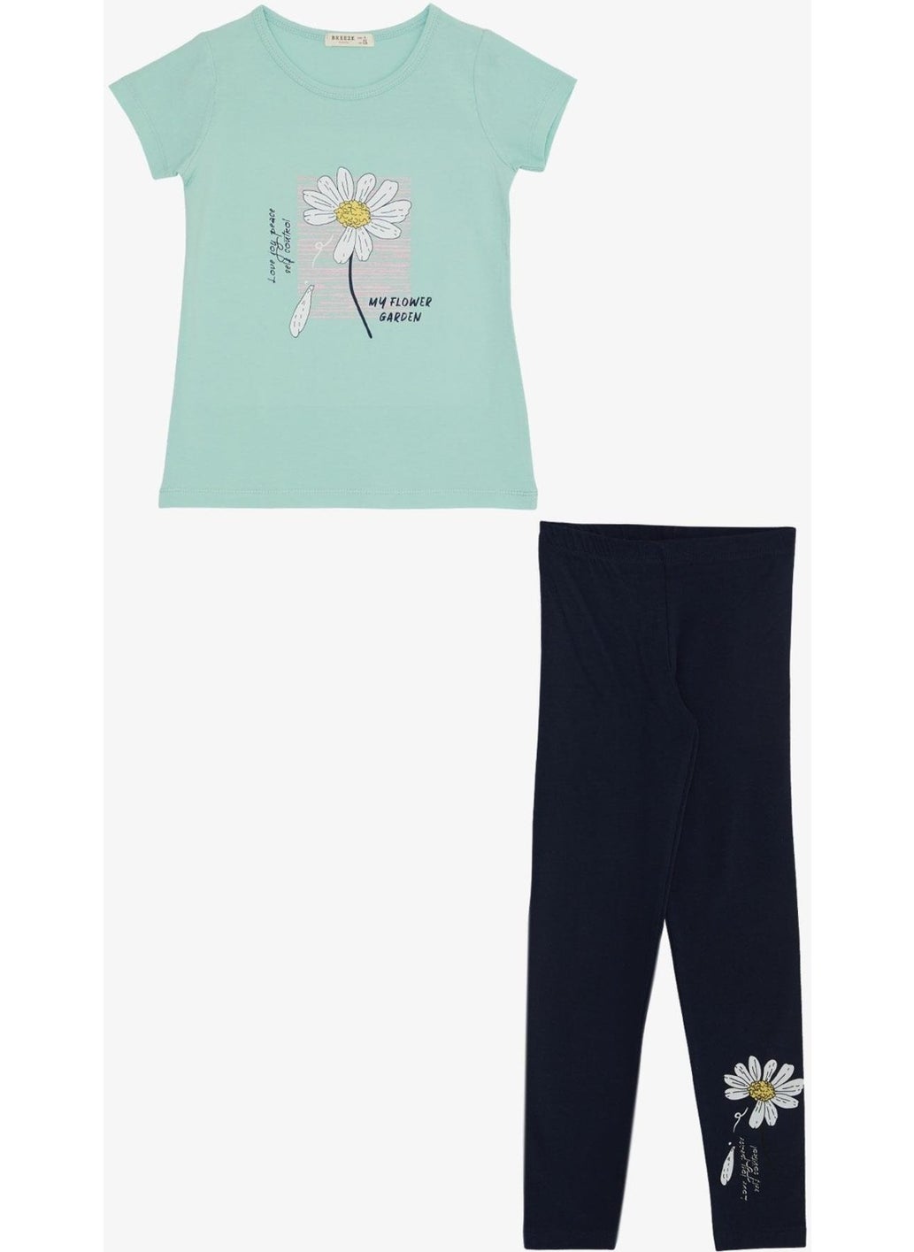 Girls Tights Set Daisy Printed 4-9 Years, Aqua Green