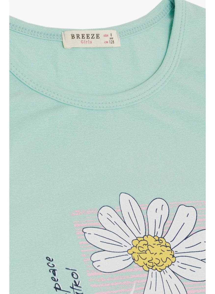 Girls Tights Set Daisy Printed 4-9 Years, Aqua Green