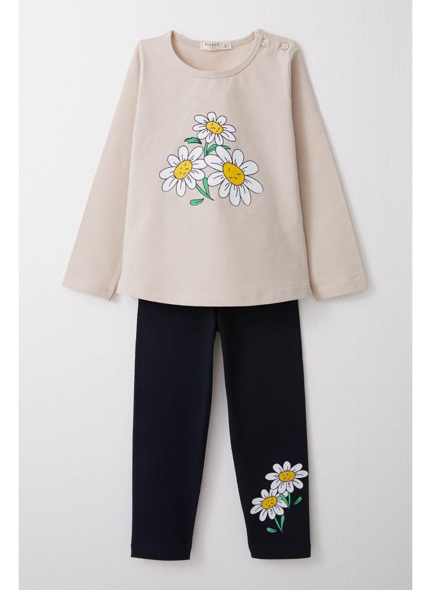 Girls Tights Set Daisy Printed 1.5-5 Years, Beige