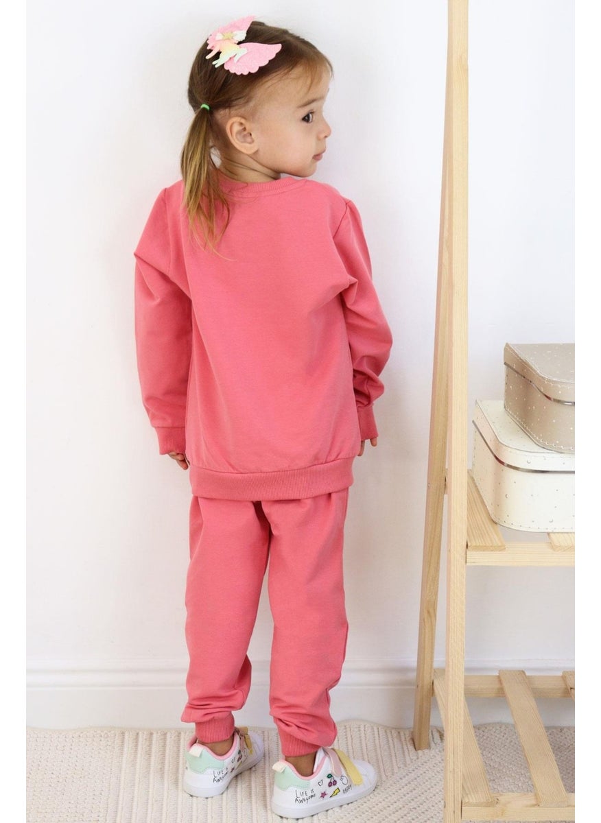 Girls Tracksuit Playful Girl Text Printed 1.5-5 Years Old, Dusty Rose