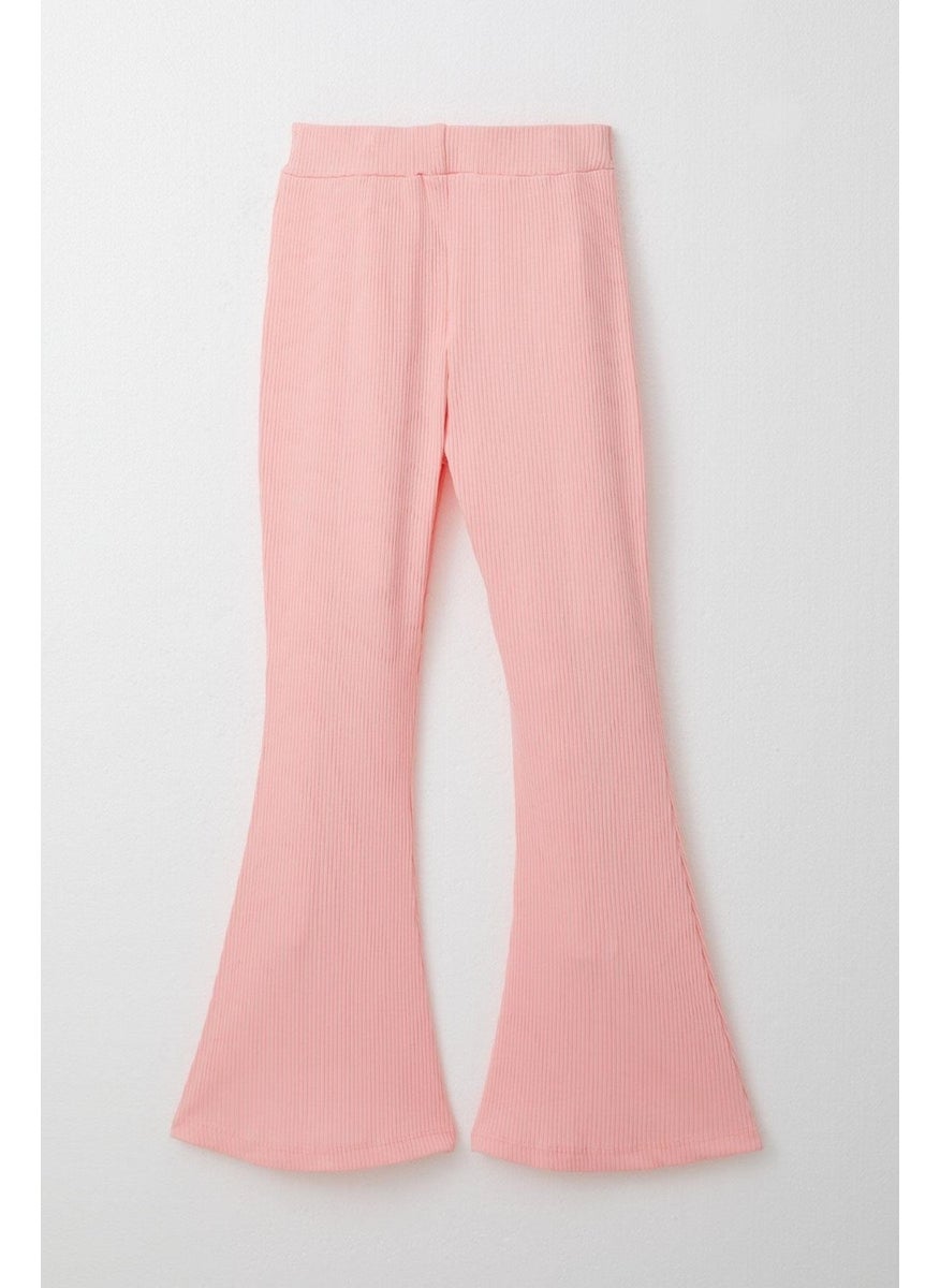 Girls Tights Set with Text Embroidery and Slit Legs, 4-8 Years, Pink